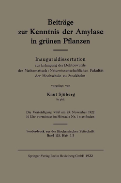 Beiträge zur Kenntnis der Amylase in grünen Pflanzen von Sjöberg,  Knut