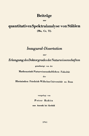 Beiträge zur quantitativen Spektralanalyse von Stählen (Mo, Cr, Ti) von Habitz,  Peter
