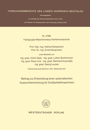 Beitrag zur Entwicklung einer automatischen Auswuchteinrichtung für Großschleifmaschinen von Kampmann,  Helmut