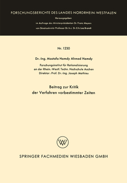 Beitrag zur Kritik der Verfahren vorbestimmter Zeiten von Hamdy,  Mostafa Hamdy Ahmed