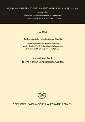 Beitrag zur Kritik der Verfahren vorbestimmter Zeiten von Hamdy,  Mostafa Hamdy Ahmed