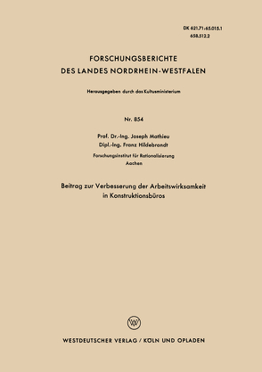 Beitrag zur Verbesserung der Arbeitswirksamkeit in Konstruktionsbüros von Mathieu,  Joseph