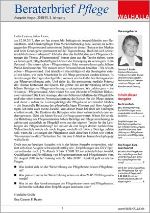 Beraterbrief Pflege Ausgabe August 2018/15 von Baake,  Carmen P.