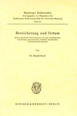 Bereicherung und Irrtum. von Koch,  Harald