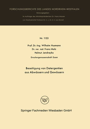 Beseitigung von Detergentien aus Abwässern und Gewässern von Husmann,  Wilhelm