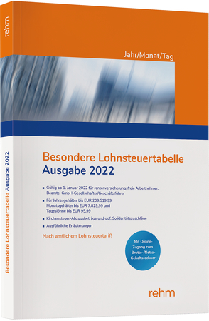 Besondere Lohnsteuertabelle Jahr/Monat/Tag 2022