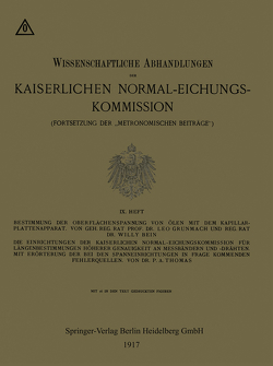 Bestimmung der Oberflächenspannung von Ölen mit dem Kapillar-Plattenapparat von Bein,  Willy, Grunmach,  Leo