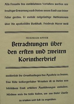 Betrachtungen über den ersten und zweiten Korintherbrief von Mayer,  Friedrich