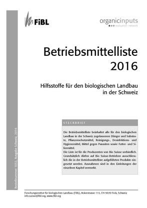 Betriebsmittelliste 2016 von Berner,  Alfred, Bickel,  Regula, Chevillat,  Véronique, Maurer,  Veronika, Roggli,  Martin, Schneider,  Claudia, Speiser,  Bernhard, Tamm,  Lucius