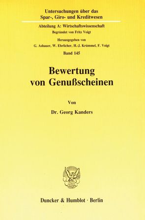 Bewertung von Genußscheinen. von Kanders,  Georg