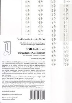 BGB im dtv oder Palandt, Dürckheim-Griffregister Nr. 166 (Nachdruck 2017) von Dürckheim,  Constantin von