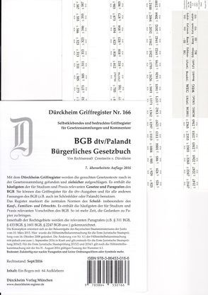 BGB im dtv oder Palandt, Dürckheim-Griffregister Nr. 166 (Nachdruck 2017) von Dürckheim,  Constantin von