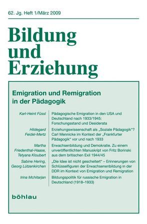 Bildung und Erziehung 0006-2456 / Bildung und Erziehung 62,1 (2009) von Friedenthal-Haase,  Martha, Matthes,  Eva