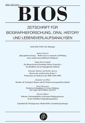 Bios 2/2013 von Dausien,  Bettina, Huinink,  Johannes, Leh,  Almut, Lehmann,  Albrecht, Niethammer,  Lutz, von Plato,  Alexander