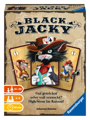 Ravensburger 20784 – Black Jacky, Bluffen ab 10 Jahren, Kartenspiel für 2-6 Spieler, Gesellschaftsspiel im Saloon, Kartentricks von Krenner,  Johannes