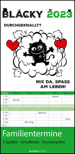 Blacky 2023 Familienplaner – Familien-Timer – Termin-Planer – Kinder-Kalender – Familien-Kalender – 22×45 von Holzach,  Alexander