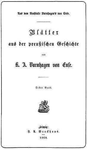 Blätter aus der preußischen Geschichte. von Ense,  Karl August Varnhagen von