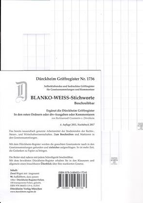 DürckheimRegister® BLANKO: WEISS-GROSS Beschreibbar von Dürckheim,  Constantin von