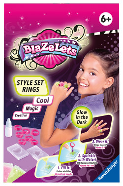 Ravensburger 18129 Blazelets Style Set Rings Glow in the Dark – Magische Ringe aus Pulver und Wasser, DIY für Kinder ab 6 Jahren