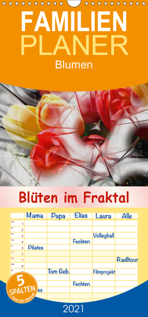 Blüten im Fraktal – Familienplaner hoch (Wandkalender 2021 , 21 cm x 45 cm, hoch) von IssaBild