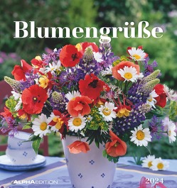 Blumengrüße 2024 – Postkartenkalender 16×17 cm – Blumen – zum Aufstellen oder Aufhängen – Monatskalendarium – Gadget – Mitbringsel – Alpha Edition