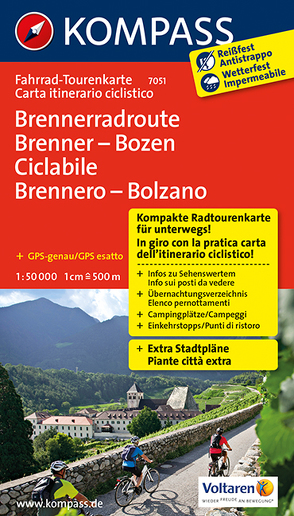 Fahrrad-Tourenkarte Brennerradroute Brenner – Bozen – ciclabile Brennero – Bolzano von KOMPASS-Karten GmbH