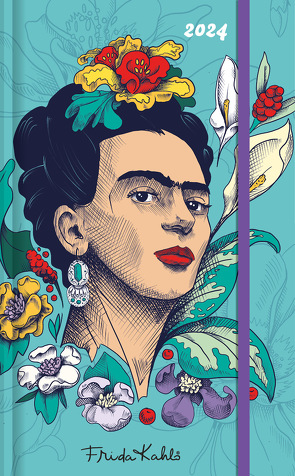 Frida Kahlo Wochen-Notizkalender groß 2024 – Taschen-Kalender 13×21 cm – mit Verschlussband & Falttasche – Weekly