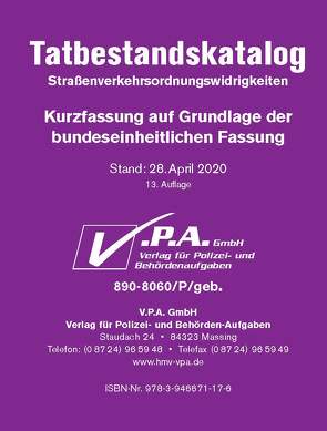 Bundeseinheitlicher Tatbestandskatalog Polizeifassung, gebunden von V.P.A. GmbH