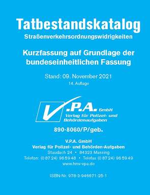 Bundeseinheitlicher Tatbestandskatalog Polizeifassung, gebunden von V.P.A. GmbH