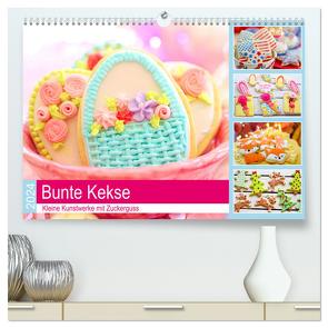 Bunte Kekse. Kleine Kunstwerke mit Zuckerguss (hochwertiger Premium Wandkalender 2024 DIN A2 quer), Kunstdruck in Hochglanz von Hurley,  Rose