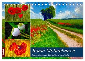 Bunte Mohnblumen – Impressionen der Mohnblüte in Acrylfarbe (Tischkalender 2024 DIN A5 quer), CALVENDO Monatskalender von Frost,  Anja