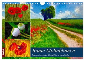 Bunte Mohnblumen – Impressionen der Mohnblüte in Acrylfarbe (Wandkalender 2024 DIN A4 quer), CALVENDO Monatskalender von Frost,  Anja