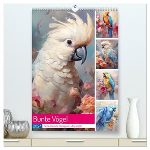 Bunte Vögel. Bezaubernde Papageien-Aquarelle (hochwertiger Premium Wandkalender 2024 DIN A2 hoch), Kunstdruck in Hochglanz von Hurley,  Rose