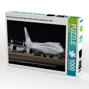 CALVENDO Puzzle B747-8 der Qatar Amiri Flight A7-HBJ nach der Landung aus Doha 1000 Teile Lege-Größe 64 x 48 cm Foto-Puzzle Bild von Rainer Spoddig