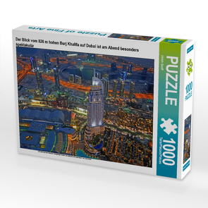 CALVENDO Puzzle Der Blick vom 828 m hohen Burj Khalifa auf Dubai ist am Abend besonders spektakulär 1000 Teile Lege-Größe 64 x 48 cm Foto-Puzzle Bild von Ulrich Senff