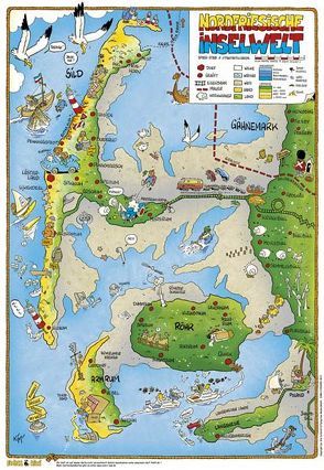 Cartoonlandkarte Nordfriesische Inselwelt von Schmidt,  Kim