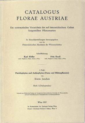 Catalogus Florae Austriae / Catalogus Florae Austriae. Ein systematisches Verzeichnis aller auf österreichischem Gebiet festgestellten Pflanzenarten von Janchen,  Erwin