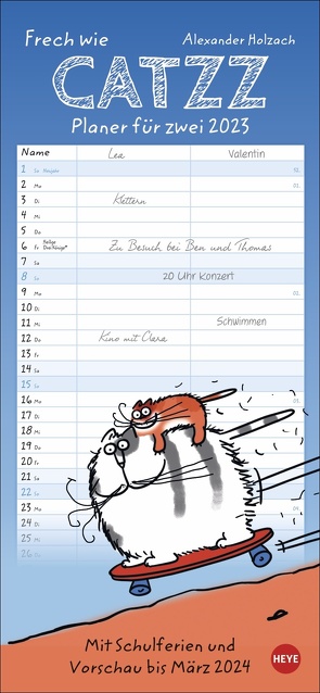 Catzz Planer für zwei 2023. Lustiger Wandplaner für 2. Partnerkalender mit 2 Spalten. Terminkalender mit witzigen Cartoon-Katzen. Wandkalender für 2 Personen von Heye, Holzach,  Alexander