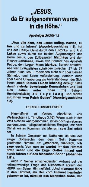 CHRISTI HIMMELFAHRT – Markus 16,19; Lukas 24,50-52 von Schadt-Beck,  Ellen