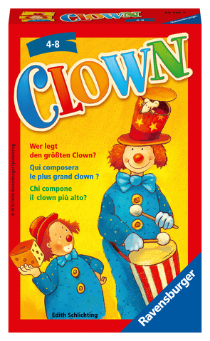 Ravensburger 23115 – Clown, Mitbringspiel für 2-6 Spieler, Kinderspiel ab 4 Jahren, kompaktes Format, Reisespiel, Würfelspiel von Schlichting,  Edith