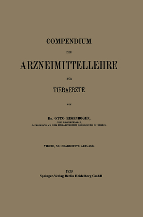 Compendium der Arzneimittellehre für Tieraerzte von Regenbogen,  Otto