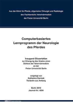 Computerbasiertes Lernprogramm der Neurologie des Pferdes von Cermak,  Katharina