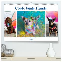 Coole bunte Hunde (hochwertiger Premium Wandkalender 2024 DIN A2 quer), Kunstdruck in Hochglanz von Verena Scholze,  Fotodesign