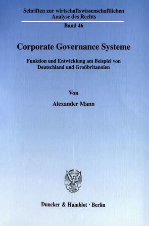 Corporate Governance Systeme. von Mann,  Alexander