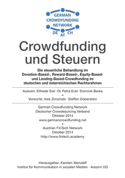 Crowdfunding und Steuern von Berka,  Dominik, Eckl,  Petra, Sixt,  Elfriede, Wenzlaff,  Karsten