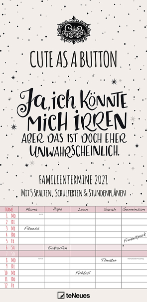 Cute as a button 2021 Familienplaner – Familien-Timer – Termin-Planer – Kinder-Kalender – Familien-Kalender – 22×45