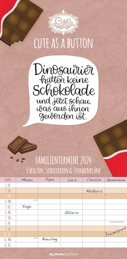 Cute as a button 2024 Familienplaner – Familien-Timer – Termin-Planer – Kinder-Kalender – Familien-Kalender – 22×45