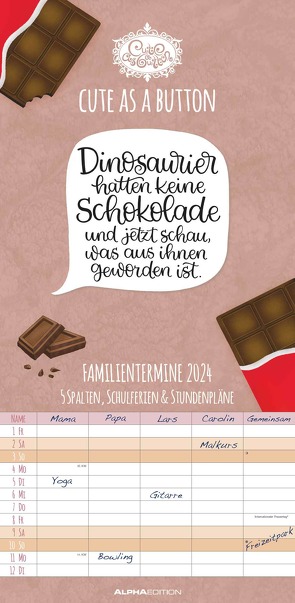 Cute as a button 2024 Familienplaner – Familien-Timer – Termin-Planer – Kinder-Kalender – Familien-Kalender – 22×45