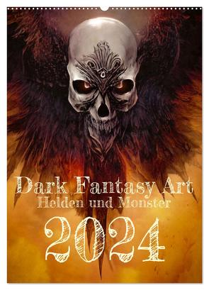 Dark Fantasy Art – Helden und Monster (Wandkalender 2024 DIN A2 hoch), CALVENDO Monatskalender von Gann,  Markus