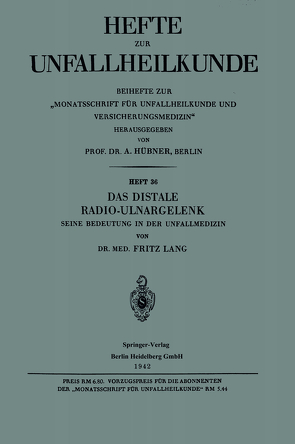 Das Distale Radio-Ulnargelenk von Lang,  Fritz